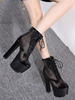 Chaussures sexy noires plate-forme pour femmes bout ouvert découpées en dentelle