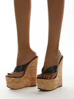 Chaussures Sexy Talons Hautes Pantoufles avec Plateforme à Cuir Synthétique Vernis Bicolores