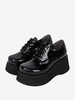 Chaussures Steampunk Lolita en cuir verni noir à lacets et bout rond en cuir PU