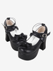 Chaussures Sweet Lolita avec nœud noir et bout rond en cuir PU
