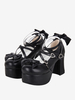 Chaussures Sweet Lolita avec nœud noir et bout rond en cuir PU