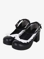 Chaussures Sweet Lolita avec nœud noir et bout rond en cuir PU