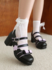 Chaussures Sweet Lolita avec nœuds noirs et talons épais en cuir PU