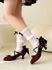 Chaussures Sweet Lolita Chaussures Lolita en dentelle rouge avec nœuds et bout rond