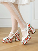 Chaussures Sweet Lolita Escarpins Lolita à talons épais en cuir PU avec nœuds blancs et appliques