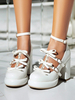 Chaussures Sweet Lolita Escarpins Lolita en cuir PU à bout rond et nœuds blancs