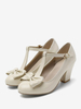 Chaussures Vintage blanches escarpins à talons épais avec nœud en T et bout rond