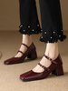 Chaussures Vintage en cuir verni bordeaux à bout carré