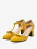 Chaussures Vintage jaunes escarpins à bout pointu avec sangle en T et talon épais