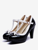 Chaussures vintage noires à talons épais avec sangle en T et nœud des années 1950