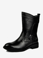 Chelsea Bottes Homme Bottines En Cuir De Vachette Noir Bout Rond Boucle