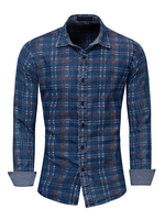 Chemise à carreaux en denim 100% coton coupe régulière pour hommes en bleu