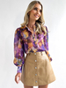 Chemise à fleurs violet col rabattu décontracté manches longues hauts