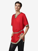 Chemise À Manches Courtes Col En V Rétro Rouge Vintage Homme