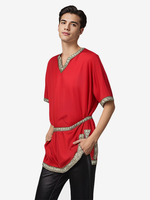 Chemise À Manches Courtes Col En V Rétro Rouge Vintage Homme