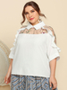 Chemise blanche grande taille pour femmes chemisier dété en polyester à col rabattu à demi-manches