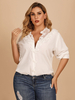 Chemise blanche grande taille pour les femmes col rabattu demi manches boutons dentelle chemise dété décontractée