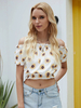 Chemise blanche pour femme à imprimé floral et col bateau; sans manches; hauts dété en polyester