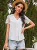 Chemise blanche pour femme Polyester col en V surdimensionné décontracté bloc de couleur dentelle plissée manches courtes