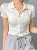Chemise blanche pour femmes col rabattu manches courtes en polyester hauts dété
