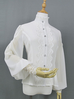 Chemise classique Lolita Chemise en dentelle à col montant Poignets bouffants Haut lolita en mousseline blanche Déguisements Halloween