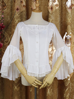 Chemise classique lolita chemisier lolita en mousseline semi-transparente à volants en dentelle Déguisements Halloween