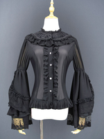 Chemise classique Lolita Haut magique Lolita noir à manches en volants et dentelle Déguisements Halloween