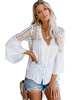 Chemise dété blanche pour femmes chemisier décontracté en polyester à manches longues et col en V