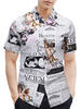 Chemise décontractée blanc imprimé journal col rabattu