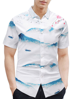 Chemise décontractée col rabattu blanc imprimé montagne chic