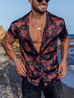 Chemise Décontractée Col Rabattu Chic Imprimé Violet Foncé Manches Courtes