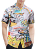 Chemise décontractée col rabattu jaune imprimé caricature chic
