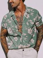 Chemise Décontractée Col Rabattu Manches Courtes Chic Imprimées Fleuris