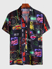 Chemise décontractée col rabattu mots surdimensionnés simples noires
