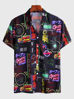 Chemise décontractée col rabattu mots surdimensionnés simples noires