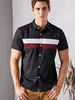 Chemise décontractée col rabattu noir à blocs de couleurs simples