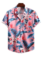 Chemise décontractée col rabattu simple pêche imprimée rose