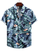 Chemise décontractée col rabattu simples imprimées bleu vert nature