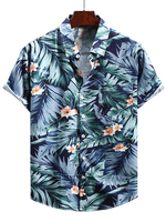Chemise décontractée col rabattu simples imprimées bleu vert nature
