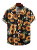 Chemise décontractée col rabattu simples imprimées tournesol noires