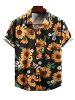Chemise décontractée col rabattu simples imprimées tournesol noires