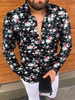 Chemise Décontractée Homme Chic Imprimé Fleur Noir