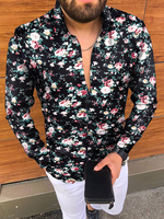 Chemise Décontractée Homme Chic Imprimé Fleur Noir