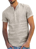 Chemise Décontractée Homme Col Montant Chic Chemises Homme Gris Clair