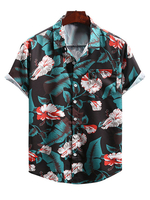 Chemise Décontractée Homme Col Rabattu Chemises Homme Vert Foncé Imprimé Chic