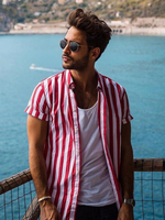 Chemise Décontractée Homme Col Rabattu Chic Rayures Rouge Chemises Homme