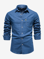 Chemise Décontractée Manches Longues Hommes Couleur Unie Coupe Cintrée En Denim