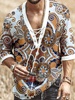 Chemise décontractée pour homme à col en V; imprimé abricot clair; chemises pour hommes