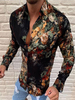 Chemise décontractée pour homme à col rabattu Chemises classiques pour hommes noires imprimées