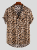 Chemise décontractée pour homme à col rabattu Chemises décontractées à imprimé léopard kaki pour homme